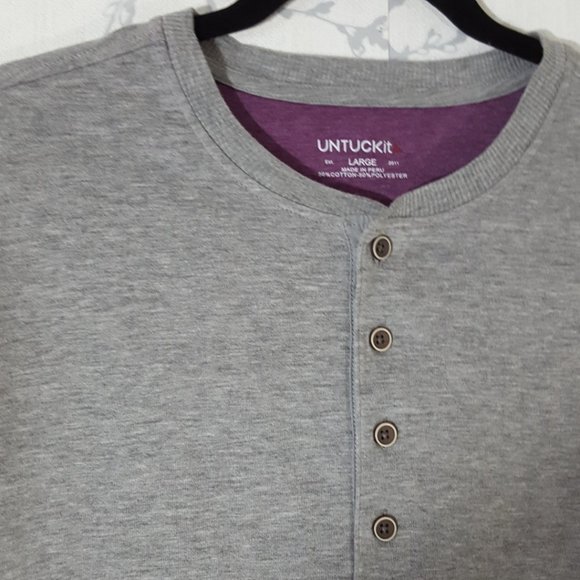 Untuckit Gray Cotton Blend Lined Short Sleeve Crewneck T-Shirt - Picture 2 of 5